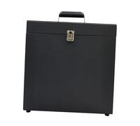 Harilla Vinyl Record Case Carrying Case Retro Stylish Storage Box Holds up to 30 LPs for Music Studios Cabinet Shelf Schools Parties, black