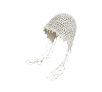Harilla Women Crochet Beanie Fashion Summer Hat for Travel, Shopping, Beach Trip, Dating, Beige w Bead Tassels