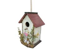 Harilla Wooden Birdhouse Rustic Bird House Feeder Ornament With Solid Wood Structure And Rope Hanging Loop Suitable for porch hanging garden decor backyard, Red Roof