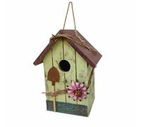 Harilla Wooden Birdhouse Rustic Bird House Feeder Ornament With Solid Wood Structure And Rope Hanging Loop Suitable for porch hanging garden decor backyard, Vertical Red Roof