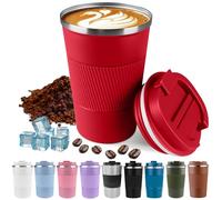 Harindiver Insulated Coffee Cup with Lid, Leak Proof Travel Coffee Mug, Reusable Stainless Steel Vacuum Tumbler, Double Wall Thermal Cup for Hot and Cold Drinks, for Men and Women(3rd-Red, 380ml)