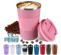 Harindiver Insulated Coffee Cup with Lid, Leak Proof Travel Coffee Mug, Reusable Stainless Steel Vacuum Tumbler, Double Wall Thermal Cup for Hot and Cold Drinks, for Men and Women(3rd-Pink, 380ml)