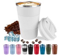 Harindiver Insulated Stainless Steel Travel Coffee Mug with Lid, Leak-Proof Reusable Thermal Cup, Double-Wall Vacuum Tumbler Keeps Drinks Hot & Cold for Hours, Portable for Men&Women(3rd-white, 380ml)