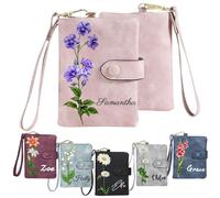 Harindiver Personalized Women's Wallet,Customized with Birthday Flowers and Name,Removable Wristlet,As A Birthday,Christmas,Thanksgiving,Mother's Day Gift for Mothers,Girlfriends,Wife (Style A)