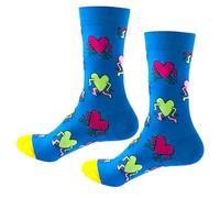 Haring Keith Novelty Socks - Blue Cotton Blend - Colourful Art Heart Design- Gift for Birthday - Men's and Women's UK Size 5-11 - 1 Pair