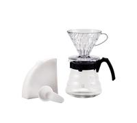 Hario Craft Kit V60 Plastic Dripper with Glass Coffee Range Server, Measuring Spoon and Filters, Borosilicate, Black, Size 2