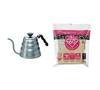 HARIO V60 Buono Drip Large Stovetop Stainless-Steel Gooseneck Pour-Over Kettle, 1.2 Litre & V60 Filter Papers - Paper Coffee Filters for V60 Dripper, Compatible with Size 02, Natural, 100 Pack