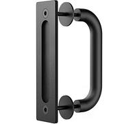 Haritoft All New Sliding Barn Door Handle Pull and Flush Hardware Set, Two-Side with Flat Back-Plate Design, C-Shape, Rustic Black