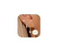 HARJJME 925 Sterling Silver Diamond Huggie Earrings for Women | Hypoallergenic with 14K Gold Plated | Tiny Stacking Stud Hoop Earring Set for Multiple Piercings Jewellery Gift
