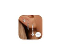 HARJJME 925 Sterling Silver Diamond Huggie Earrings for Women | Hypoallergenic with 14K Gold Plated | Tiny Stacking Stud Hoop Earring Set for Multiple Piercings Jewellery Gift