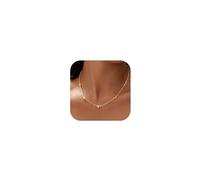 HARJJME Dainty Silver Gold Necklaces for Women Girls Trendy Non Tarnish Four Leaf Clover Pearl Heart Diamond Necklaces 14K Gold Plated Charm Choker Necklace for Wedding Prom Brides Jewellery Gift