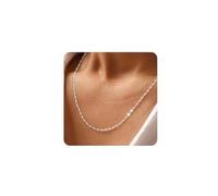 HARJJME Gold Silver Necklaces for Women Girls 14K Gold Plated Singapore Chain Necklace Trendy Non Tarnish Simple Choker Necklace Waterproof Jewellery Gift