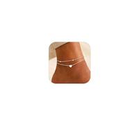 HARJJME Silver Gold Anklets for Women 925 Sterling Silver Ankle Bracelets for Women Adjustable Waterproof Women's Anklets Dainty Layered Chain Set Rope Link Beach Foot Jewelry Gifts for Teen Girls