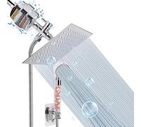 HarJue Filter Shower Head, High Pressure ShowerHead with Filter Combo for Hard Water, Remove Chlorine Fluoride and Harmful Substances- 1 Replaceable Filter Cartridge（8 Inch, Chrome）