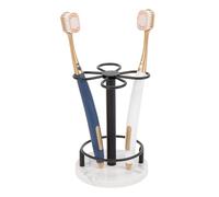 HarJue Toothbrush Holder Stand for Bathroom, Metal Toothbrush Organizer with Marble Base, Toothbrush Storage Collection for Family, Suitable for Home Hotel Countertop Vanity (Small, Matte Black)
