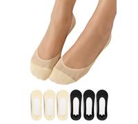 Harlamvar Womens 6 Pairs Invisible Non Slip Socks, Ultra Low Cut Liner Flats No Show Summer Footies Boat Shoe Socks UK Size 3-5 Black Nude