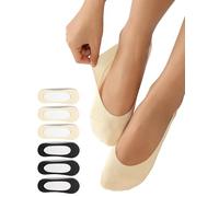 Harlamvar Womens 6 Pairs Ultra Low Cut Socks, No Show Hidden Sock for Loafer and Boat Shoe, Lightweight Ice Non Slip Summer Socks UK Size 6-9 Black Nude