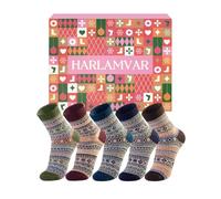 Harlamvar Womens Wool Warm Knitting Socks Warm Breathable Bed Sock Vintage Style Knitting Winter Socks Multicolor Pattern 2