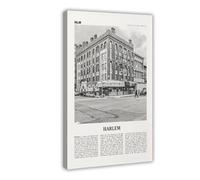 Harlem Black And White, NYC, New York, USA, United States Retro City Map Travel Landscape Canvas Art Wall Decor Posters Home Bar Restaurant Garage Cafe Logo Gift 20x30inch(50x75cm)