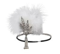 Harlem Nights Accessories for Women, White Headband | Ostrich Plume Detail, Pearl Rhinestone Accents, Gatsby-themed Parties, Women's Retro Costumes