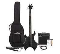 Harlem X Left Handed Bass Guitar + 15W Amp Pack, Black | Ideal Introduction to Rock and Metal, Lightweight Paulownia Body, Poplar Laminate Fingerboard, 15W Amp and Accessories