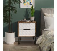 Harlequin 2 Drawer Bedside in White Matt & Vintage Oak - Ready Assembled - Lewis's Home | TJ Hughes