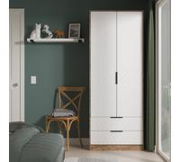 Welcome Furniture Ltd Harlequin Tall Double 2 Drawer Wardrobe in White Matt & Vintage Oak - Ready Assembled, White
