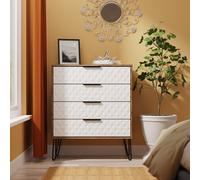 Welcome Furniture Ltd Harlequin 4 Drawer Chest in White Matt & Vintage Oak - Ready Assembled, White