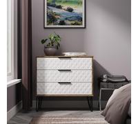 Harlequin Chest - 3 Drawer - with Hairpin Legs - White Matt and Vintage Oak