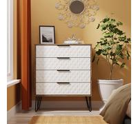 Harlequin Chest - 4 Drawer - with Hairpin Legs - White Matt and Vintage Oak