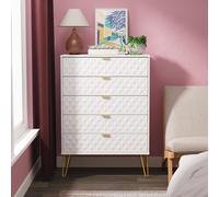 Harlequin Chest - 5 Drawer - Wide - with Hairpin Legs - White Matt