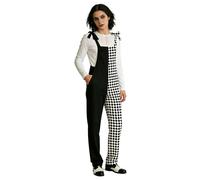 Harlequin Clown Overalls Black and White Diamond Pattern Jester Pants Costume with Tie-Up Shoulder Straps for Halloween Party Cosplay (Black&White, M)