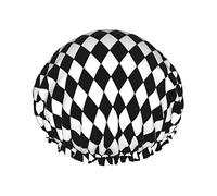 Harlequin Diamonds Black White Waterproof Shower Cap,Elastic Bathing Hair Cap Environmental Protection Hair Bath Caps, Double WaterproofBathing Shower Hat