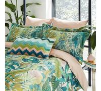 Harlequin Floreana Double Duvet Cover Set, Fig Leaf & Coral