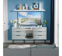 Harlequin Large Sideboard Teal & White 2 Shelves 6 Drawers 152cm