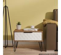 Harlequin Side Table White & Oak 1 Drawer 58cm