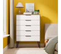 Harlequin Tall Chest of Drawers White & Oak 5 Drawers 109cm
