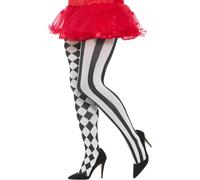 Harlequin Tights Plus Size Ladies Black White Stripe Check Fancy Dress Hosiery