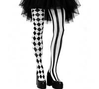 Harlequin Tights Women's Clown Tights Black White Circus Overknee Stockings Extra Long Striped Checked Pattern Tights Fancy Dress Pierrot Harlequin Costume Women for Carnival Theme Party Cosplay