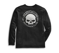 Harley-Davidson Herren Langarm-Shirt Schwarz - Skull Longsleeve Baumwolle Sweater Pullover Weiss