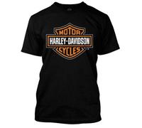 HARLEY-DAVIDSON Men's Elongated Orange Bar & Shield Black T-Shirt 30290285