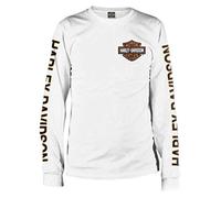 Harley-Davidson Men's Long Sleeve Orange Bar & Shield White Tee Shirt, White, XXXXXL