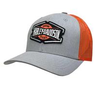 Harley-Davidson Men's Vital Adjustable Snapback Mesh Trucker Hat - Gray/Orange, Gray, One Size
