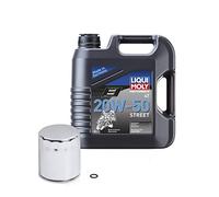 Harley-Davidson or Liqui Moly Motorcycle Oil Change Set Premium 5 Oil Filters + Engine Oil 20W-50 (4 L) + O-Ring Seal, Chrome/Liqui Moly