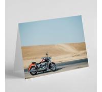 Harley Davidson parked near dune birthday card