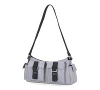 Harley-Davidson Women’s Nylon Shoulder Bag Purse - Zipper Closure with Multi Pocket Handbag - Grey (Hobo)