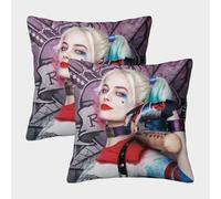 Harley Quinn Pack of 2 Square Throw Pillow Covers for Living Room Sofa & Couch - Polyester Linen Joker Cushion Cases - Washable, Durable & Wrinkle-Resistant Décor 50x50cm