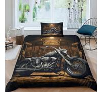 Harley Rider Bedding Set 3D Print Duvet Cover Soft Microfiber with Pillwocase Vintage Motorbikes Quilt Cover Comforter Cover with Zipper Closure 3 Pcs for Kids Teenagers Adult Single（135x200cm）