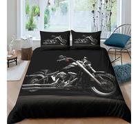 Harley Rider Duvet Cover Set 3D Digitally Printed Bedding Set 3 Pieces Soft Microfibre Vintage Motorbikes Quilt Cover with Pillowcase Hidden Zipper Comforter Cover，for Boys Girls King（220x240cm）