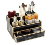 HARLIANGXY Cosmetic Organiser with Drawers, Makeup Organiser Storage Black, Makeup Brush Holder Glass, Beauty Organiser, Makeup Organiser Storage Box, Skincare Organiser for Bedroom Bathroom